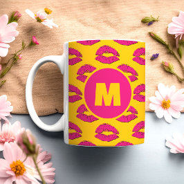 Mug XOXO Bisous Lèvres Kissing Personnalisé Jaune et R