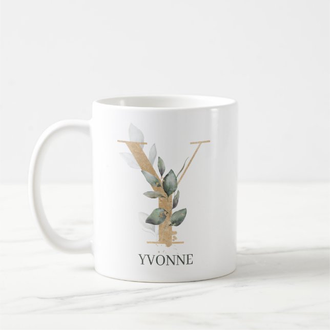Mug Y Monogramme Floral Personnalisé (Gauche)