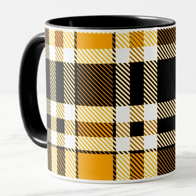 Mug Yellow Black White Flannel Tartan Pattern Design  (Créateur téléchargé)