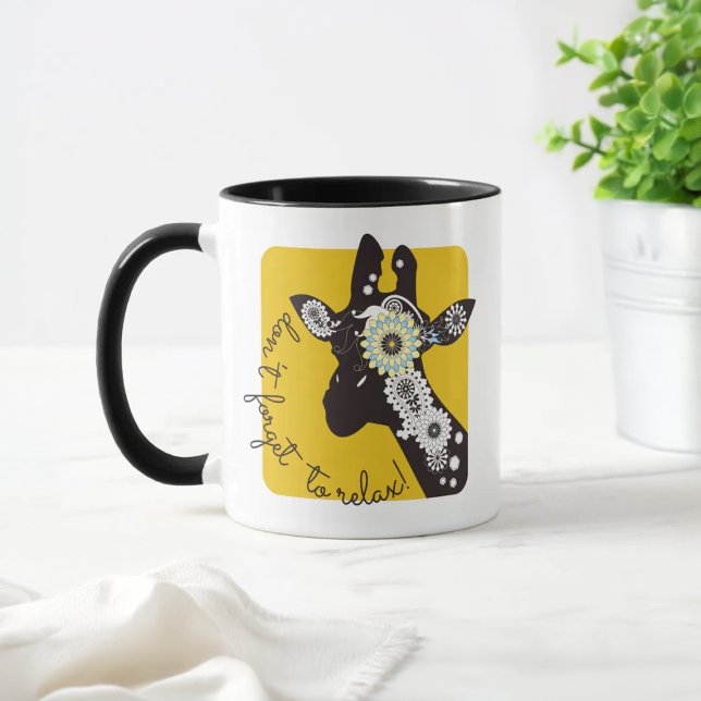 Mug Yellow White and Black Funky Cool Paisley Giraffe (Créateur téléchargé)
