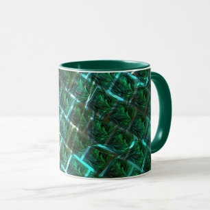 Mug 'Yeux encadrés verts', rayures et râtonnages bleus