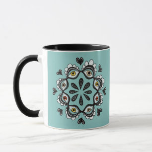Mug Yeux Trippy avec Coeurs Art Surreal - Dessin d'enc