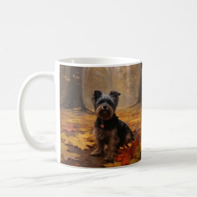 Mug Yorkipoo à l'automne Feuilles automne Inspire (Gauche)