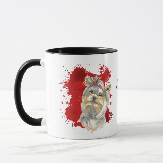Mug Yorkshire Terrier Chien rouge Arrière - plan Abstr (Gauche)