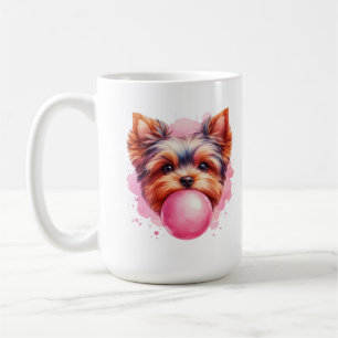 Mug Yorkshire Terrier Dog w rose Bubblegum Aquarelle