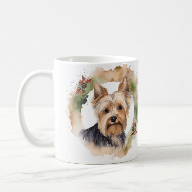 Mug Yorkshire Terrier Fête de la couronne de Noël Coup (Gauche)