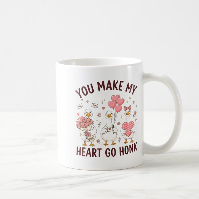 Mug You Make My Heart Go Honk Valentine Goose Preppy  (Droite)