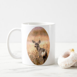 Mug Young Deer en Fleur sauvage avec Grungy Texture Ar