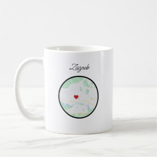 Mug Zagreb Croatie peint à la main carte de ville Coeu