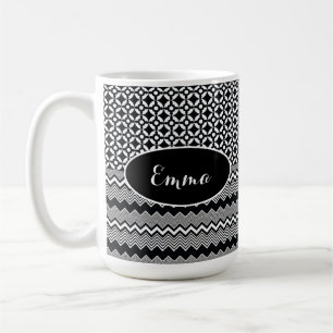 Mug Zags Zig noir et blanc et Motif de médaillon rétro