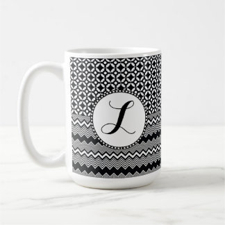 Mug Zags Zig noir et blanc, Monogramme de médaillon ré