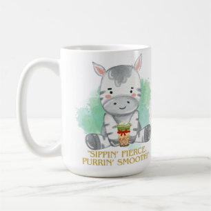 Mug zèbre citation dessin animé buvant du thé bobba