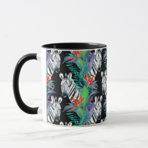 Mug Zèbre et motif de fleurs exotique