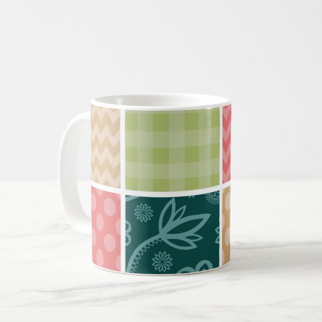 Mug Zigzag, Chevron, En vichy, Pois, Patchwork (Devant gauche)