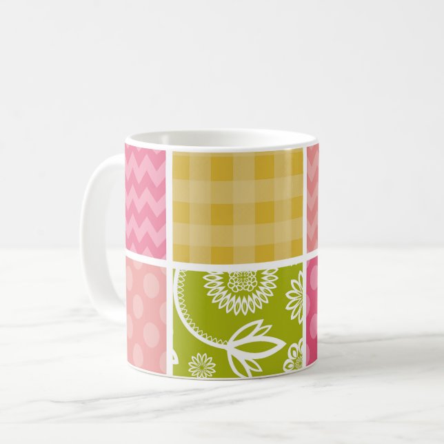Mug Zigzag, Chevron, Pois, En vichy, Patchwork (Devant gauche)