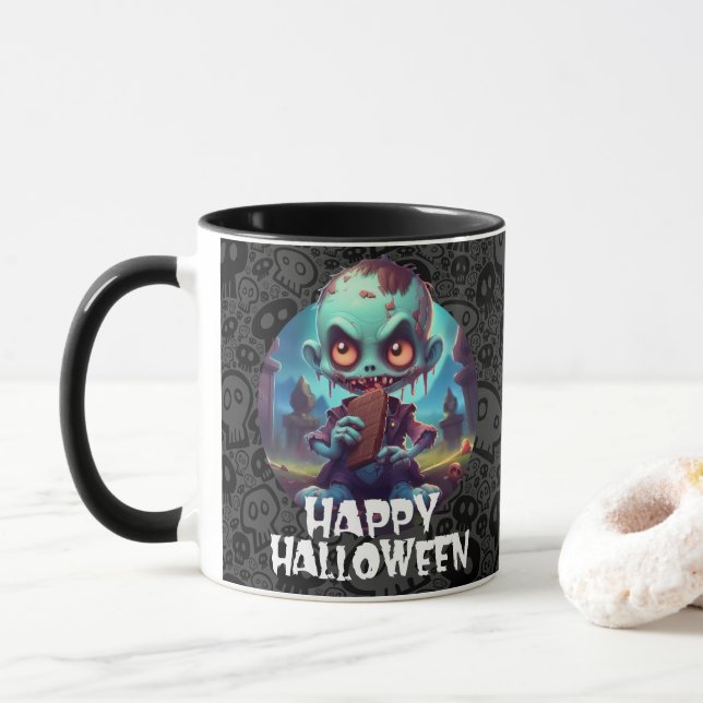 Mug Zombie Manger Chocolat Halloween heureux (Avec donut)