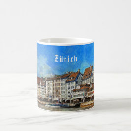 Mug Zurich. Vue du remblai de rivière de Limmat