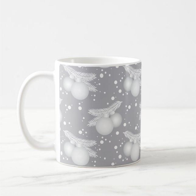 Mugg med julgranskulor, grå kaffeetasse (Links)