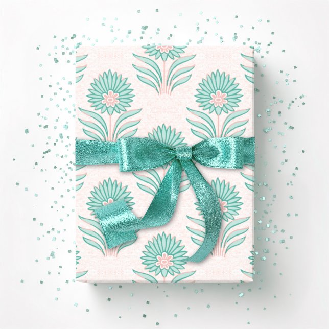 Mughal Bloom in Teal and Flamingo Geschenkpapier (Von Creator hochgeladen)