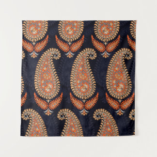 Mughal-Blumenmotivmuster auf Navy Wandteppich