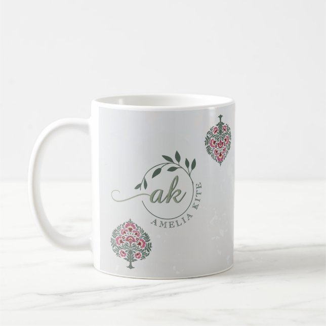 Mughal Floral Circulaire Monogramme Favoriser Mug  (Gauche)