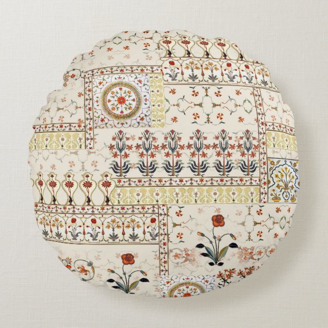 Mughal Floral Paisley: Ethnic Digital Elegance. Rundes Kissen (Vorderseite)
