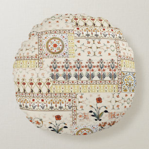 Mughal Floral Paisley: Ethnische digitale Eleganz. Rundes Kissen