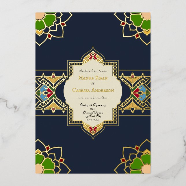 Mughal inspirierte Hochzeitseinladung mit Folie Folieneinladung (Vorderseite)