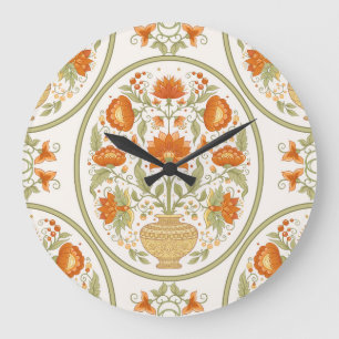 Mughal Motif Fantasy Blume Muster Große Wanduhr