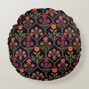 Mughal-Motiv Kani-Look Ornamentenmuster mehrfarbig Rundes Kissen