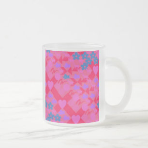 MUGS DE CAFÉ EN VERRE FROSÉ - DESIGN DE COEURS - C