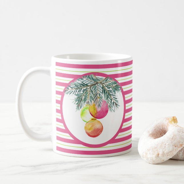 Mugs de Noël mignons rose et vert (Avec donut)