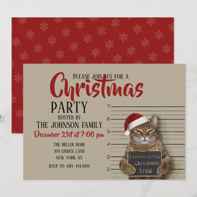 Mugshot Cat Christmas Einladung (Vorne/Hinten)