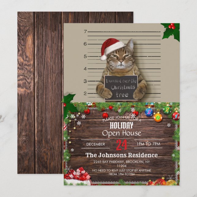Mugshot Cat Christmas Einladung (Vorne/Hinten)