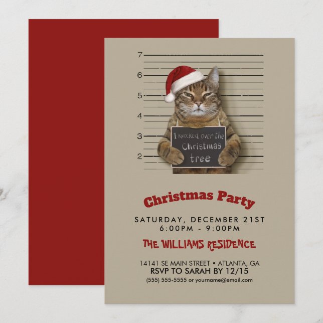 Mugshot Cat Christmas Einladung (Vorne/Hinten)