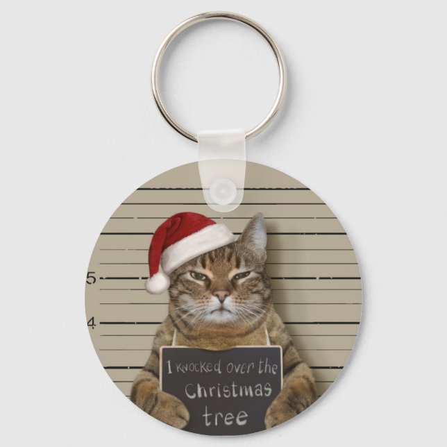 Mugshot Cat Christmas Schlüsselanhänger (Vorderseite)