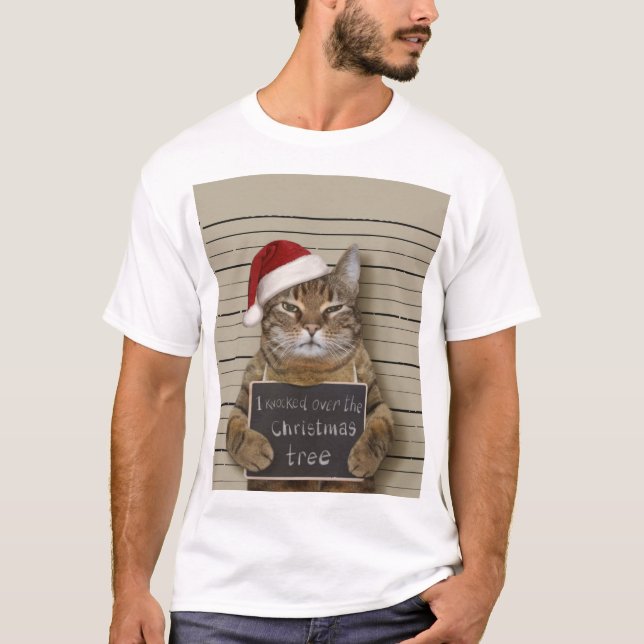 Mugshot Cat Christmas T-Shirt (Vorderseite)