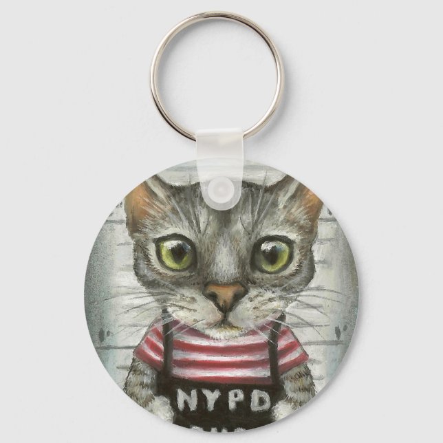 Mugshot eines Katzenverbrechers Schlüsselanhänger (Vorderseite)