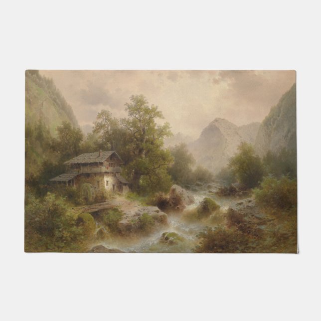 Mühle auf einem Bergbach (von Albert Rieger) Fußmatte (Vorderseite)