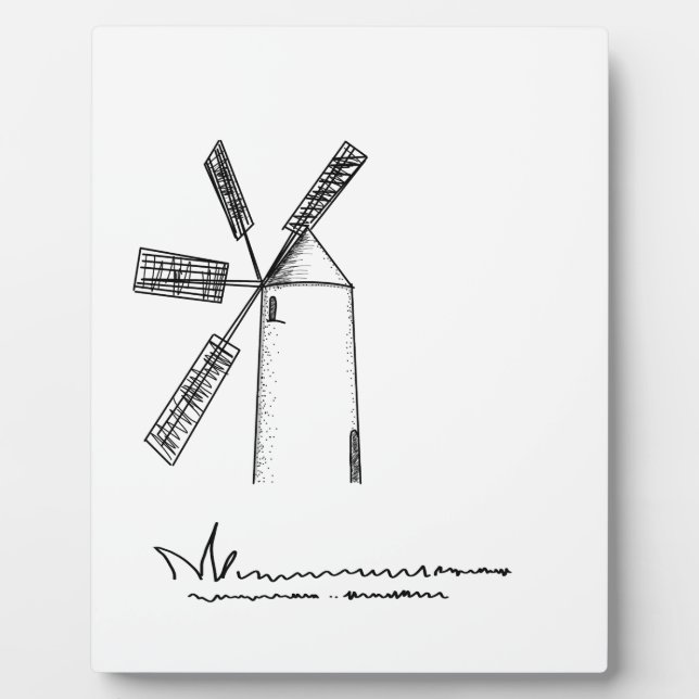 Mühle auf weißem Untergrund Fotoplatte (Vorderseite)