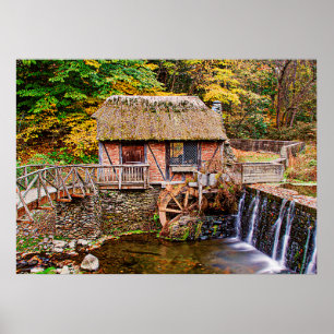 Mühle, Dammbrücke, Gomez, Backstein, Fall, Wasser, Poster