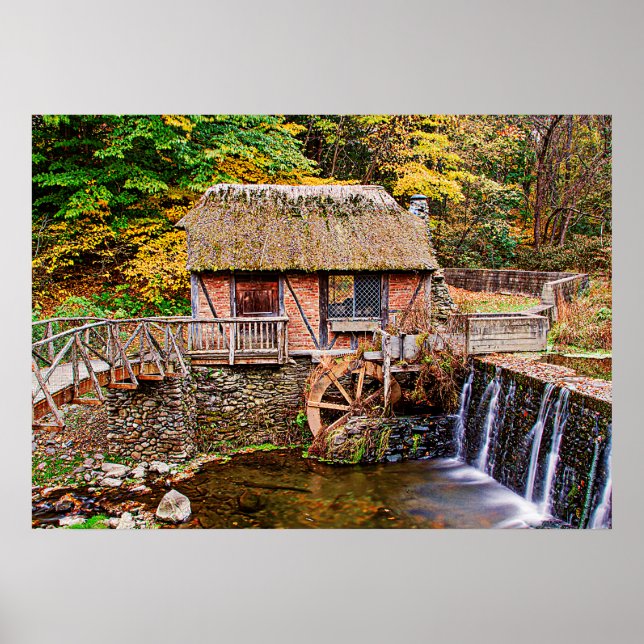 Mühle, Dammbrücke, Gomez, Backstein, Fall, Wasser, Poster (Vorne)