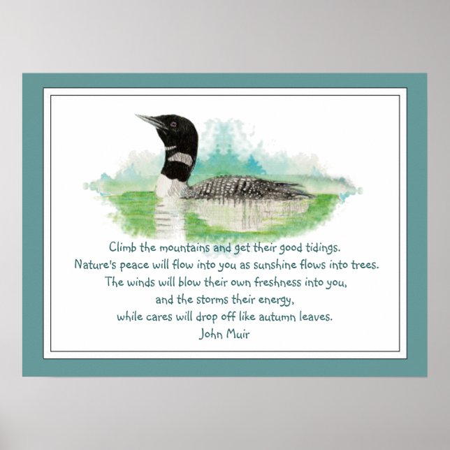 Muir Nature Zitat, Wasserfarbe Loon Wilderness Poster (Vorne)