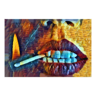 Mujer con Cerilla en la Boca Fotodruck