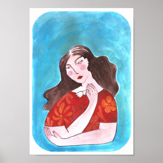 Mujer con Flor Poster (Vorne)