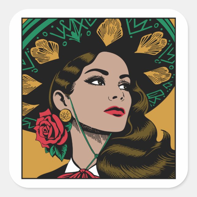 Mujer Mariachi Mexicana Hispanic Heritage Stickers (Vorderseite)