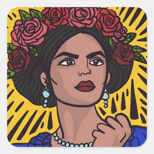 Mujer Mexicana Empowered Comic Style Pop Art Quadratischer Aufkleber (Vorderseite)