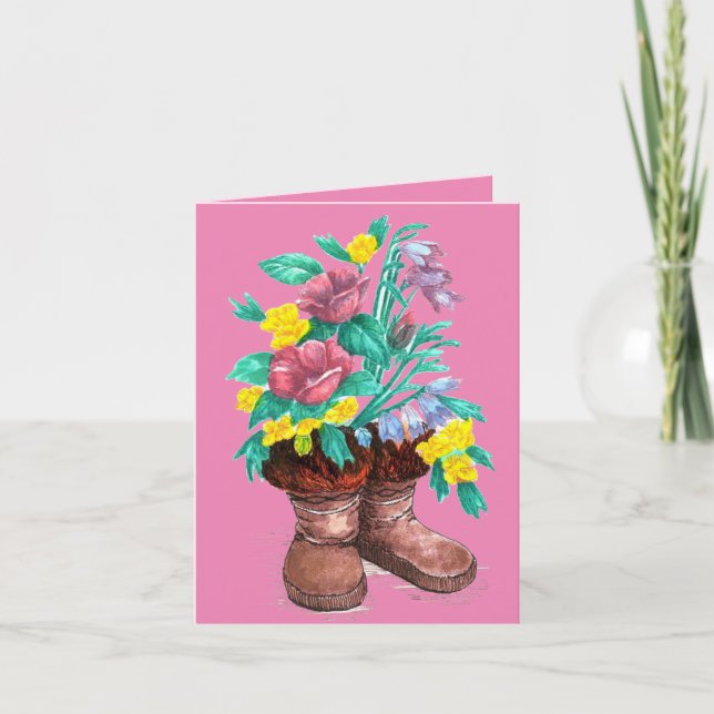Mukluks mit Blume Aquarellfarbendesign Vielen Dank Karte (Vorderseite)