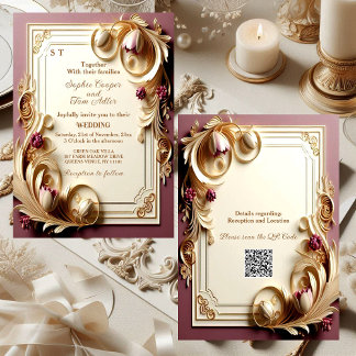 Mulberry Baroque Opulence Ivory Gold Tulip Hochzei Einladung