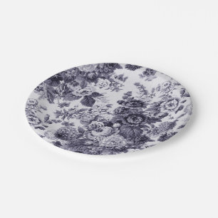 Mulberry Blue Lila Floral Toile Nr. 3 Pappteller